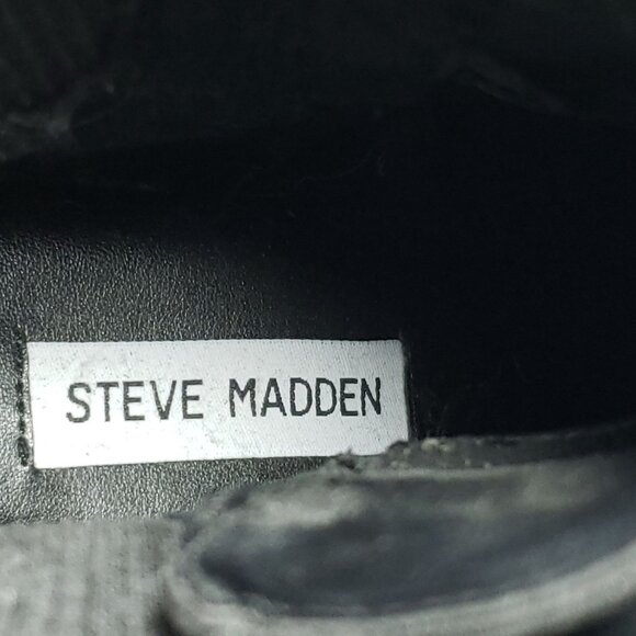 Steve Madden Womens Size 9 Black Leather Lace-Up Block High Heel Ankle Boots - Picture 8 of 9